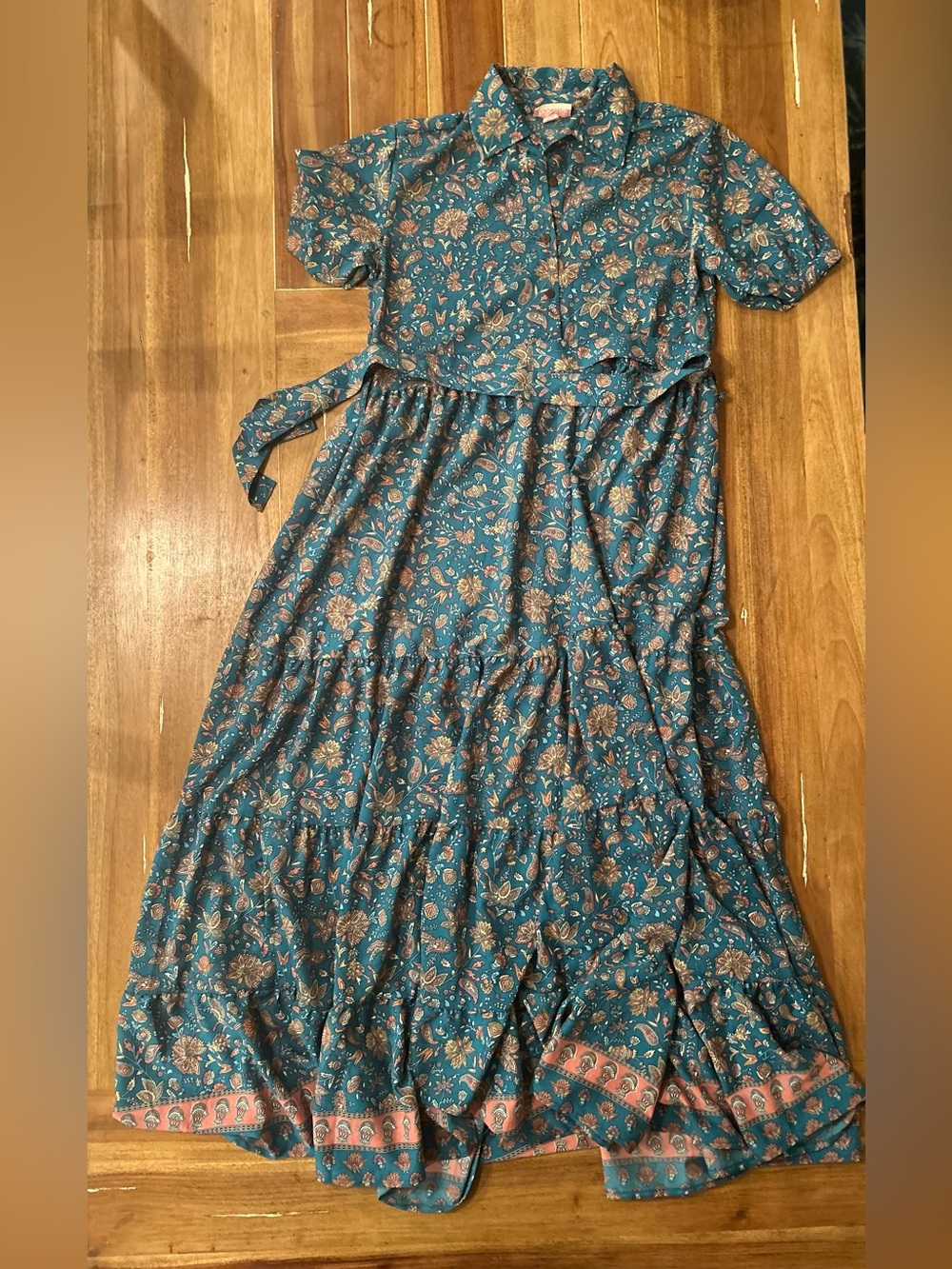 Anthropologie Teal Paisley Tiered Maxi Dress